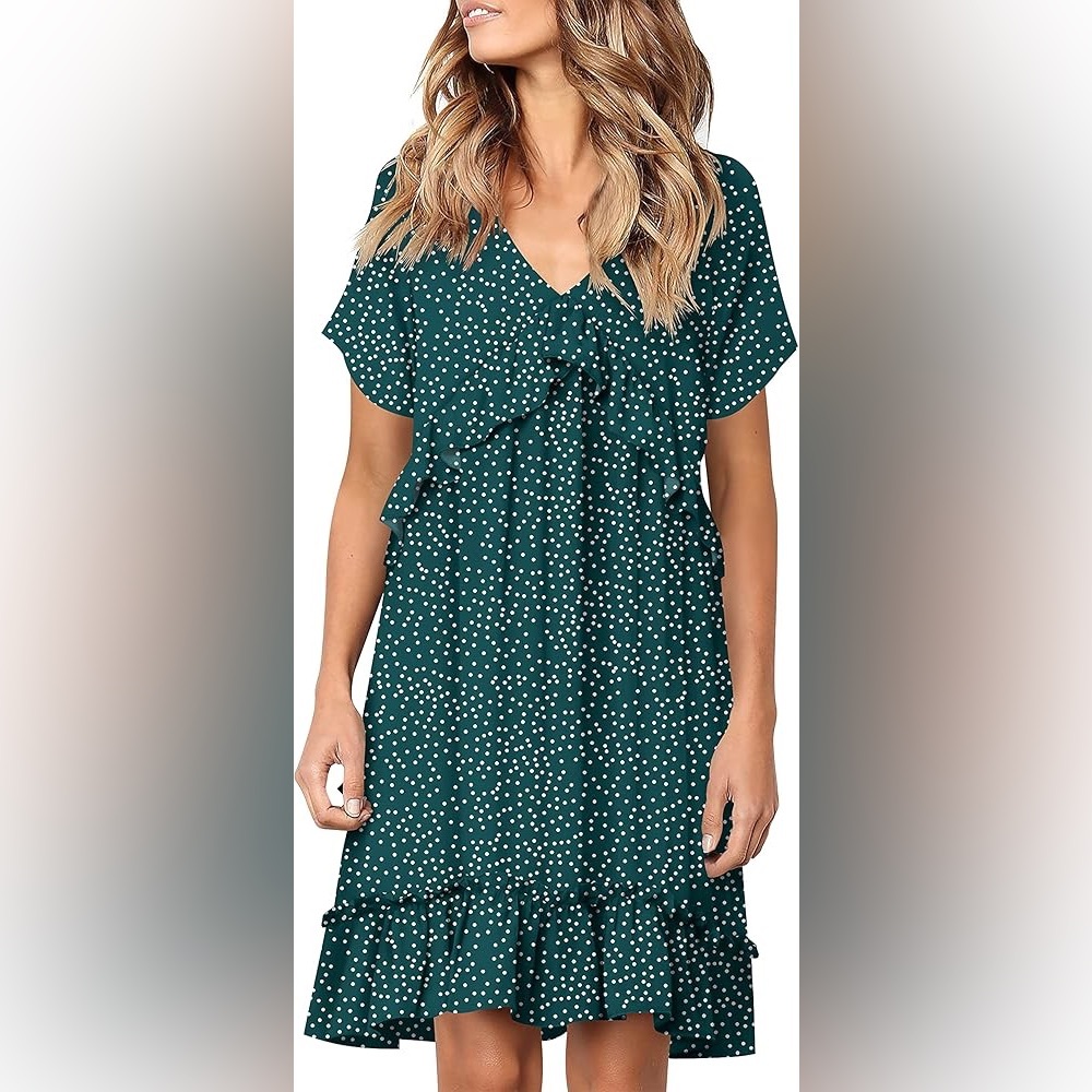 Swing Dress Green w/White Polka Dots Sz S